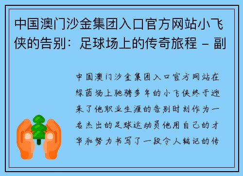 中国澳门沙金集团入口官方网站小飞侠的告别：足球场上的传奇旅程 - 副本